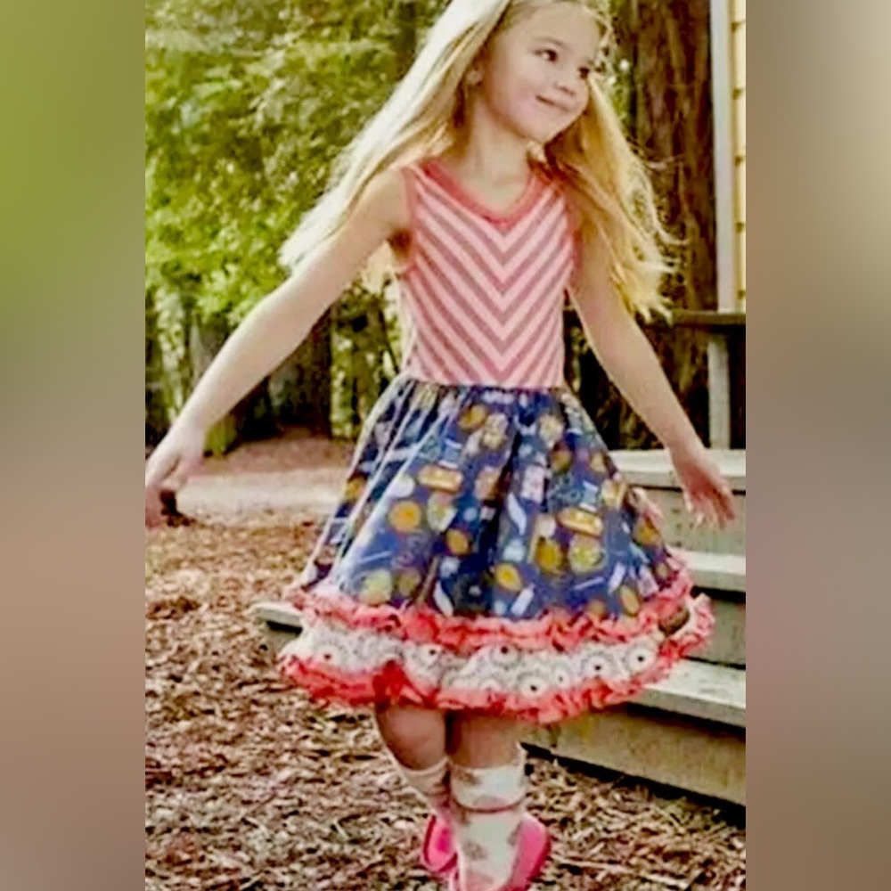 Matilda Jane Work of Heart Tank / Twirl Dress Pink and Blue Girls Dress size 8